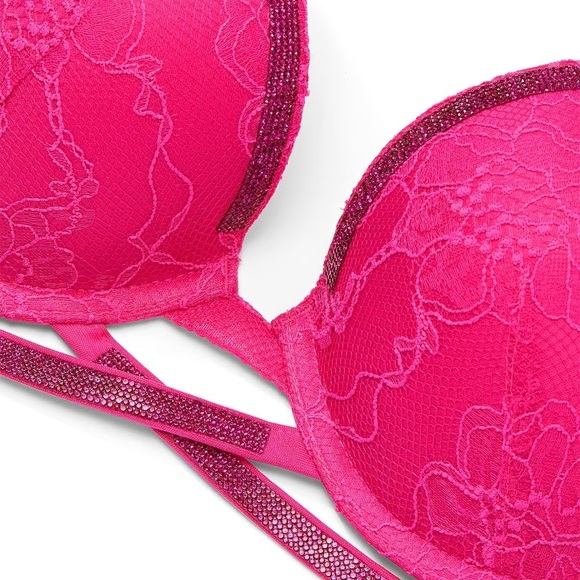 Victoria’s Secret 36B Hot Pink Very Sexy Shine Cradle Lace Push Up Bra - Picture 2 of 5